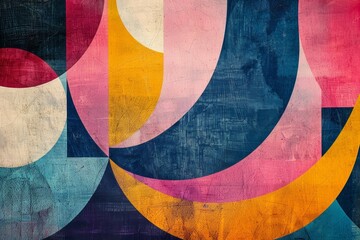 A colorful abstract painting with a blue and yellow circle in the middle. Risograph effect, trendy riso style