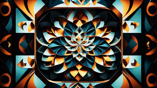 Explore the theme of balance and harmony in a square abstract background using symmetrical patterns and motifs