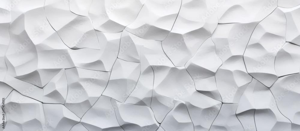 Poster a plain white wall is adorned with numerous paper cutouts, creating a unique and artistic display