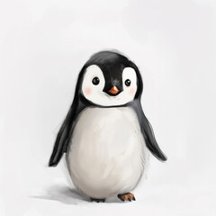 Minimalist digital drawing woodland penguin