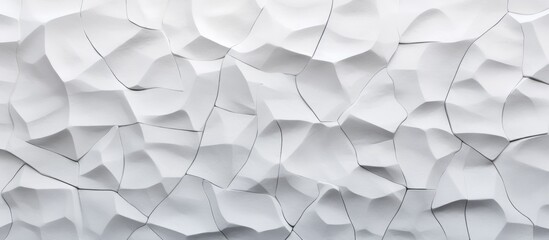 A plain white wall is adorned with numerous paper cutouts, creating a unique and artistic display