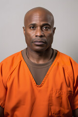 Obraz premium Prison mugshot of middle aged African American man in orange jumpsuit