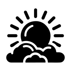 simple Sun icon with cloud , vector silhouette, PNG, white background 7