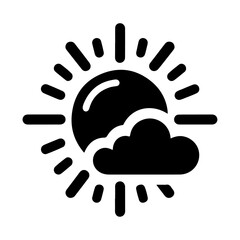 simple Sun icon with cloud , vector silhouette, PNG, white background 14