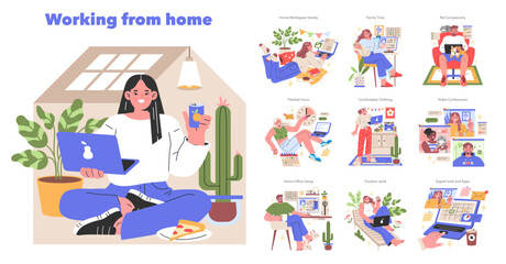 Working from Home seVector illustration - 774543681