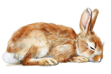 A watercolor Rabbit sleeping, clipart, white background