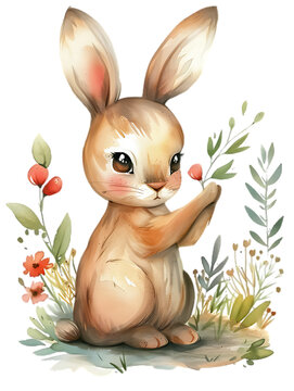 recommend clip art: A watercolor Bunny runing, clipart, white background