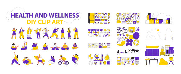 Health and wellness DIY Clipart set. Vector illustration. - obrazy, fototapety, plakaty