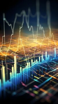 Bar graph moving upward on digital display, stock market and finance concept