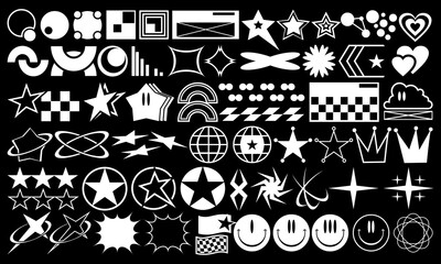 Retro geometry shapes collection, Y2k streetwear element set, Futuristic symbols icon pack. Geometric object vector set.