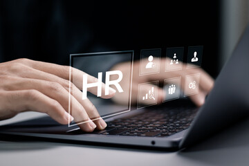 HR, Human Resources management concept. Recruitment, Employment, Headhunting, Team building. Online modern technology for simplifying the human resources system.