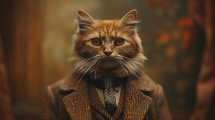 Portrait of a cat dressed in a formal business suit