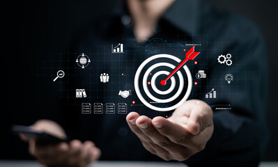 Business analytics and data management system, Business strategy towards success goals. Businessman...