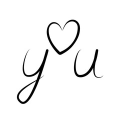 Love you Lettering with abstract heart in minimalist style. Greeting Calligraphic design concept