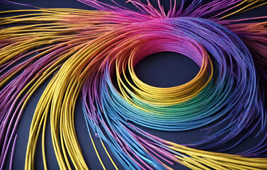 Fototapeta premium Bright rainbow wires abstract background AI render 