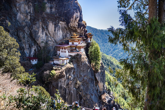 Taktshang Goemba, Tiger's Nest Monastery in Bhutan, View from afar.