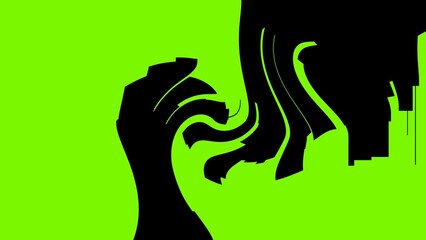 Abstract human head and hand shape silhouette. Bright green background