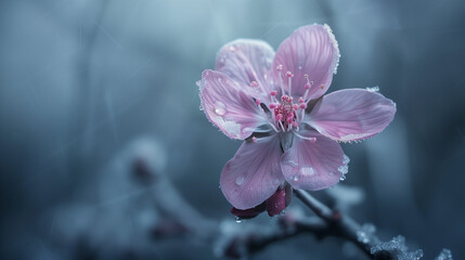 Dew-Kissed Cherry Blossom in Cool Hues
