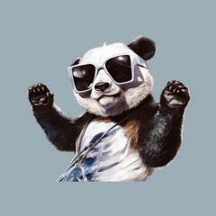 Funny panda with sunglasses. Isolated on gray background.