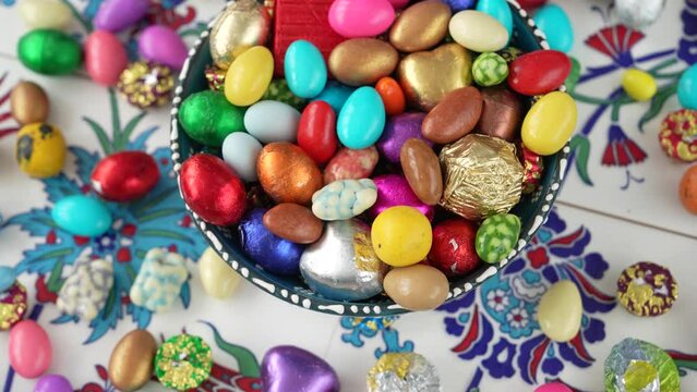 Colorful Ramadan Eid Candy and Chocolate, Traditional Ottoman Cuisine Desserts Video, &Uuml;sk&uuml;dar Istanbul, Turkiye (Turkey)