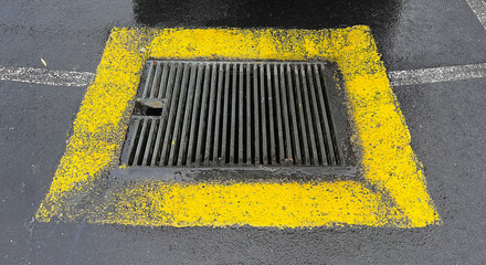 Metal grate of water drains , storm drains, water way system.
