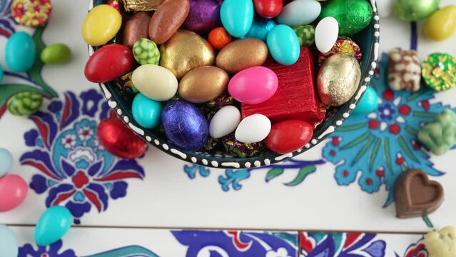 Colorful Ramadan Eid Candy and Chocolate, Traditional Ottoman Cuisine Desserts Video, &Uuml;sk&uuml;dar Istanbul, Turkiye (Turkey)