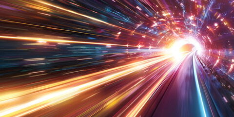  Futuristic speed High speed motion abstract on the road with technology background  Digital data flow on road with motion blur to create vision of fast speed transfer.