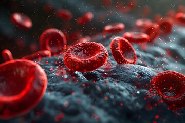 Fototapeta premium Meticulously Detailed Microscopic of Red Blood Cells Flowing Through Capillaries with Intricate Protein Structures
