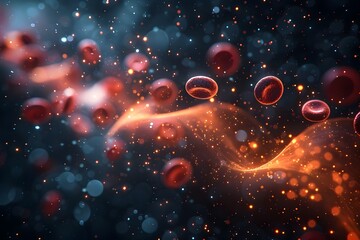Captivating Microscopic Landscape of Red Blood Cells Illuminated through the Prism of Pointillism Revealing a Cosmic Celestial Dance