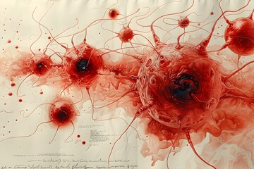 Captivating Microscopic Visualization of Red Blood Cells in Dynamic Motion Captured in Meticulously Crafted Ink Drawing