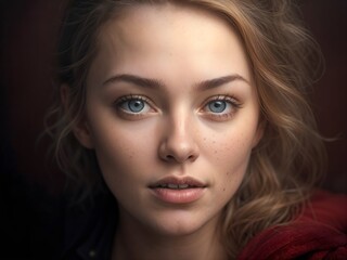 Fototapeta premium smiling blonde girl with blue eyes and freckles, in a messy stylish hairstyle