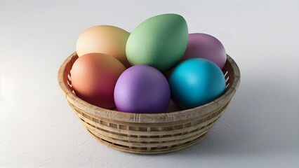 Fototapeta na wymiar Colorful easter eggs in basket isolated on white background 