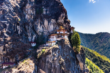 Taktshang Goemba, Tiger's Nest Monastery in Bhutan, View from afar.