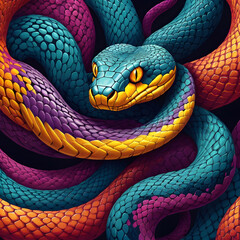 multicolored big snake illustration. psychedelic style. art for backgrounds, prints. vibrant colors. snake painting