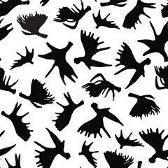 Moose Antlers in black silhouette on white seamless pattern print background