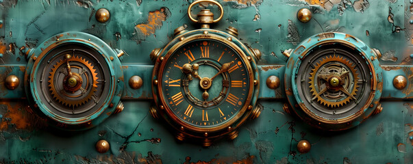background steampunk grange clock gear - obrazy, fototapety, plakaty