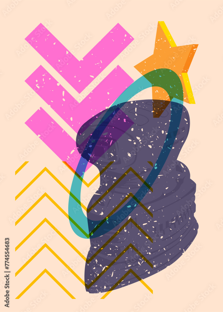 Poster risograph electric sander with geometric shapes. objects in trendy riso graph print texture style de