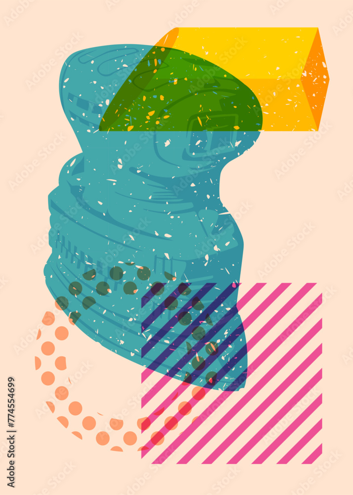 Poster risograph electric sander with geometric shapes. objects in trendy riso graph print texture style de