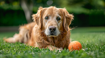 selective focus of goldenn retriever dog playing Photo by: Clément  Marion Charlie The German Shepherd Labrador's eyes, Generative Ai
