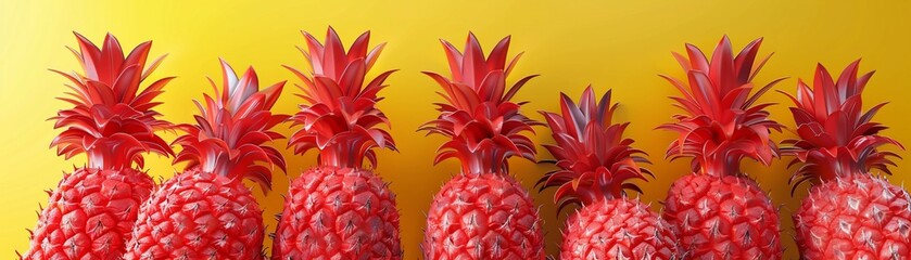 Artistic creativity and visual impact captured through red painted pineapples against a yellow backdrop, D render
