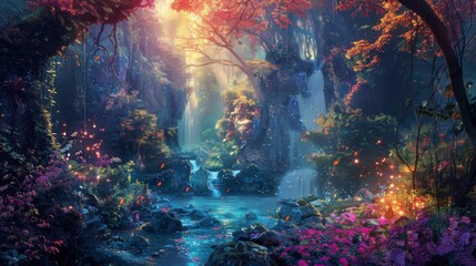 Fototapeta na wymiar Enchanting fantasy scene with vibrant hues and ethereal glow
