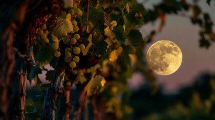 The moon hangs low in the sky painting the vineyard in an otherworldly hue as the g harvest begins. . .