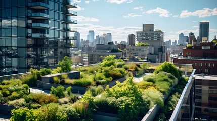 Fototapeta premium A green rooftop garden on an urban building