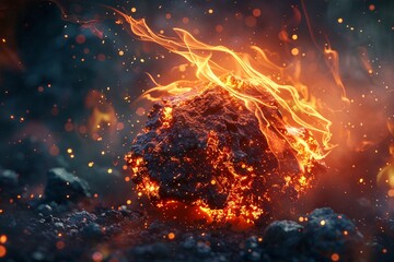 Fototapeta na wymiar Photorealistic image of a random object engulfed in flames, detailed textures visible ,3DCG,clean sharp focus
