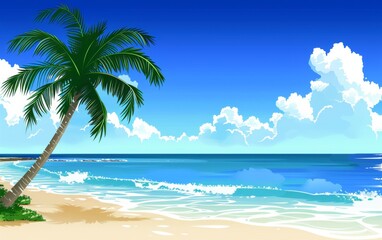 Fototapeta na wymiar Palm Tree Painting on a Beach