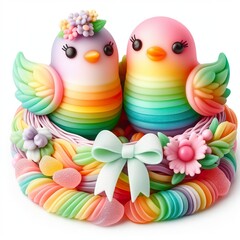 a couple wedding bird in nest made of pastel color rainbow gummy candy on a white background
Designer|1024 × 1024 jpg|1 min ago