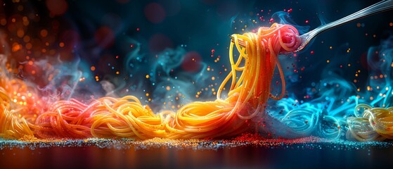 Twirling rainbow spaghetti fork