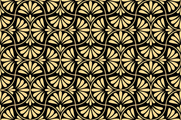 Flower geometric pattern. Seamless vector background. Gold and black ornament - 774557289