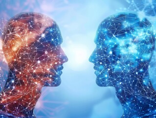 AI and human minds connecting in virtual space