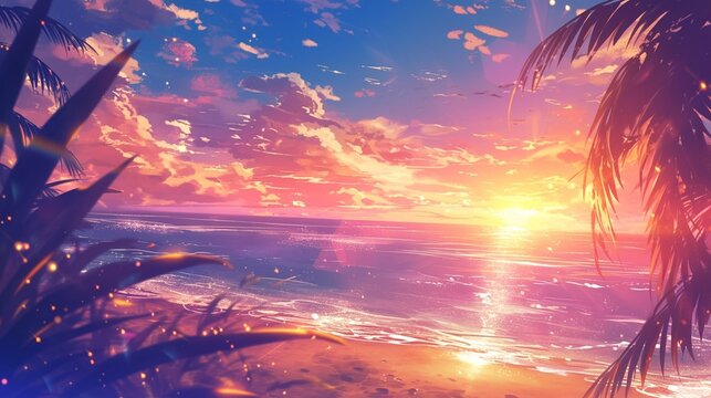 南国の海、日没4
